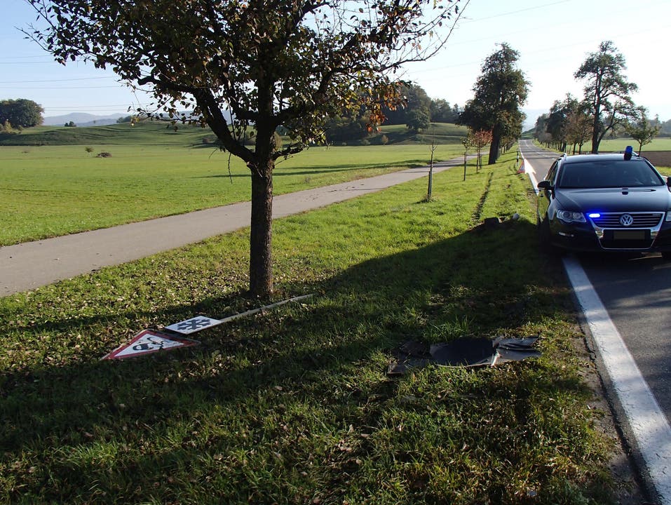 Mägenwil AG, 22. Oktober Ein Autofahrer kam zwischen Wohlenschwil und Mägenwil von der Strasse ab und kollidierte mit einem Grenzstein und einer Signaltafel.