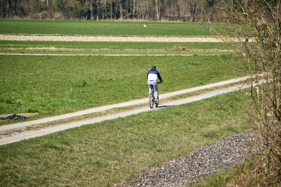 Ein Velofahrer bei Unterlunkhofen.