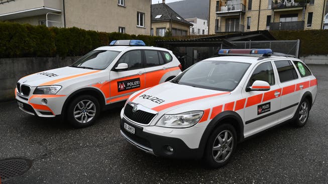 Die beiden in die Jahre gekommenen Einsatzfahrzeuge der Stadtpolizei: Vorne der Skoda, hinten der BMW