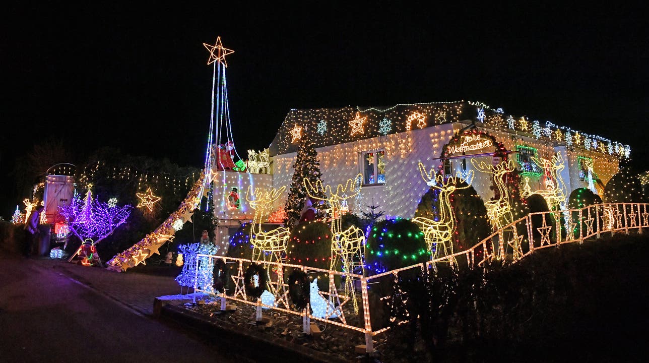 Die Weihnachtsbeleuchtung von Richard Biedermann in Gunzgen: Rund 40'000 LED-Lichter zieren seinen Garten.