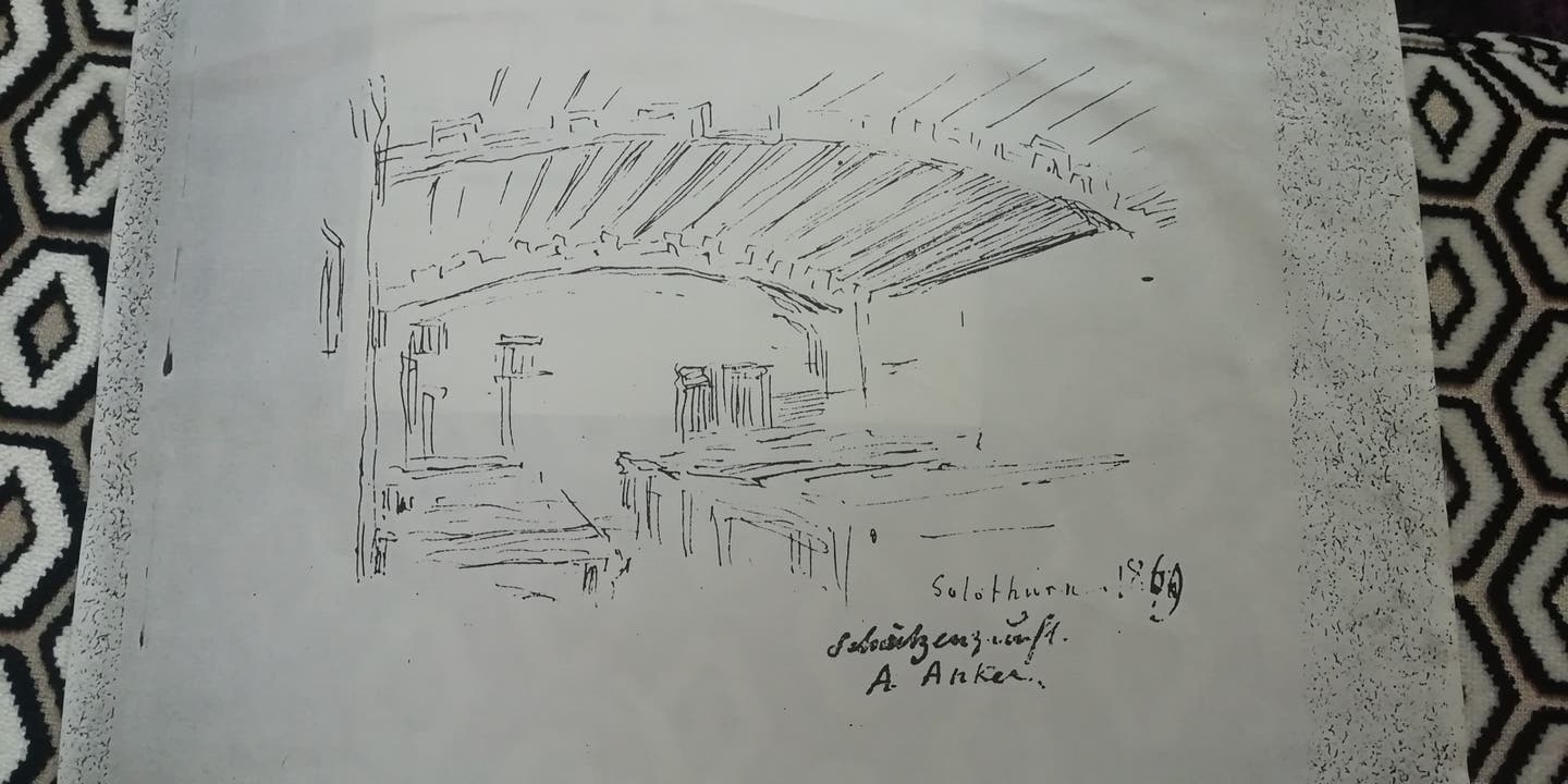 Original-Zeichnung von Albert Anker weiter, welcher den Saal des ehemaligen Zunfthauses zeichnete. Die Zeichnung befindet sich im Besitz der Familie von Gunten.