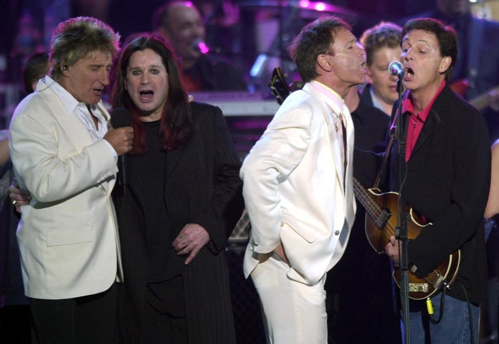 Rod Stewart, Ozzy Osborne, Cliff Richard, Paul McCartney (von links)...