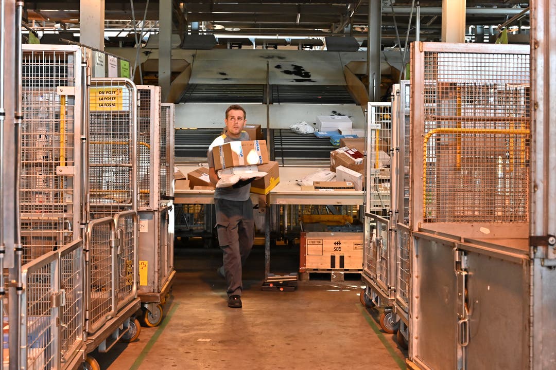 20 Jahr-Jubiläum Paketzentren der Post - Paketzentrum Härkingen In der Feinsortierung werden die Pakete nach Postleizahl sortiert.