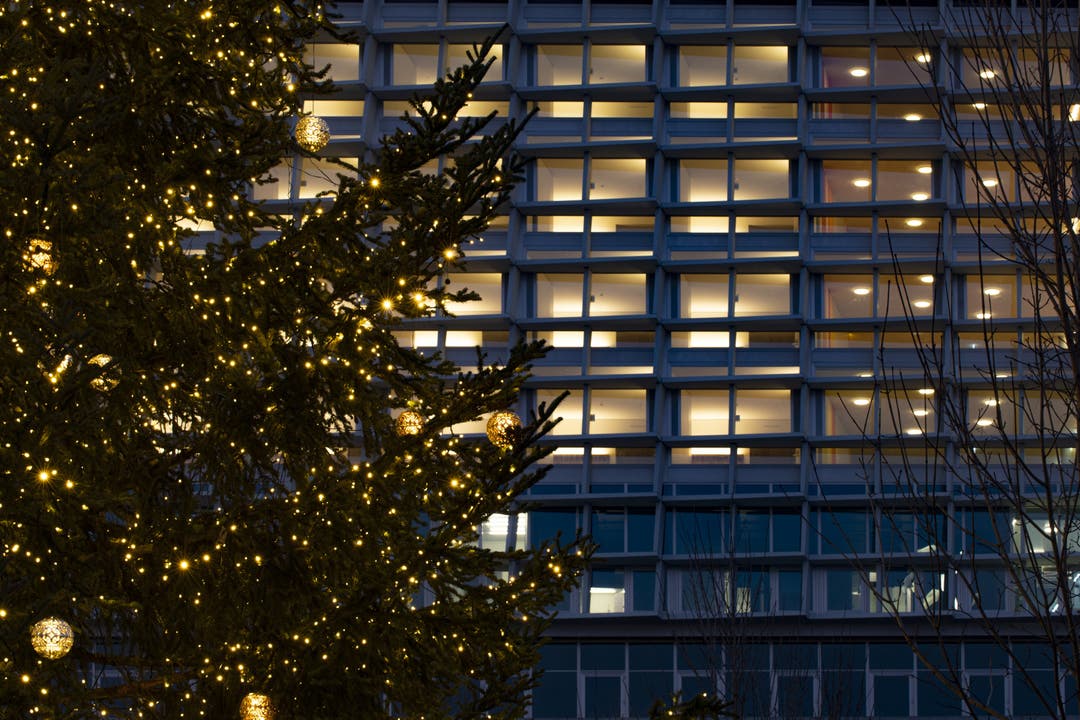 Der Weihnachtsbaum vor dem Neubau Bürgerspital Solothurn.