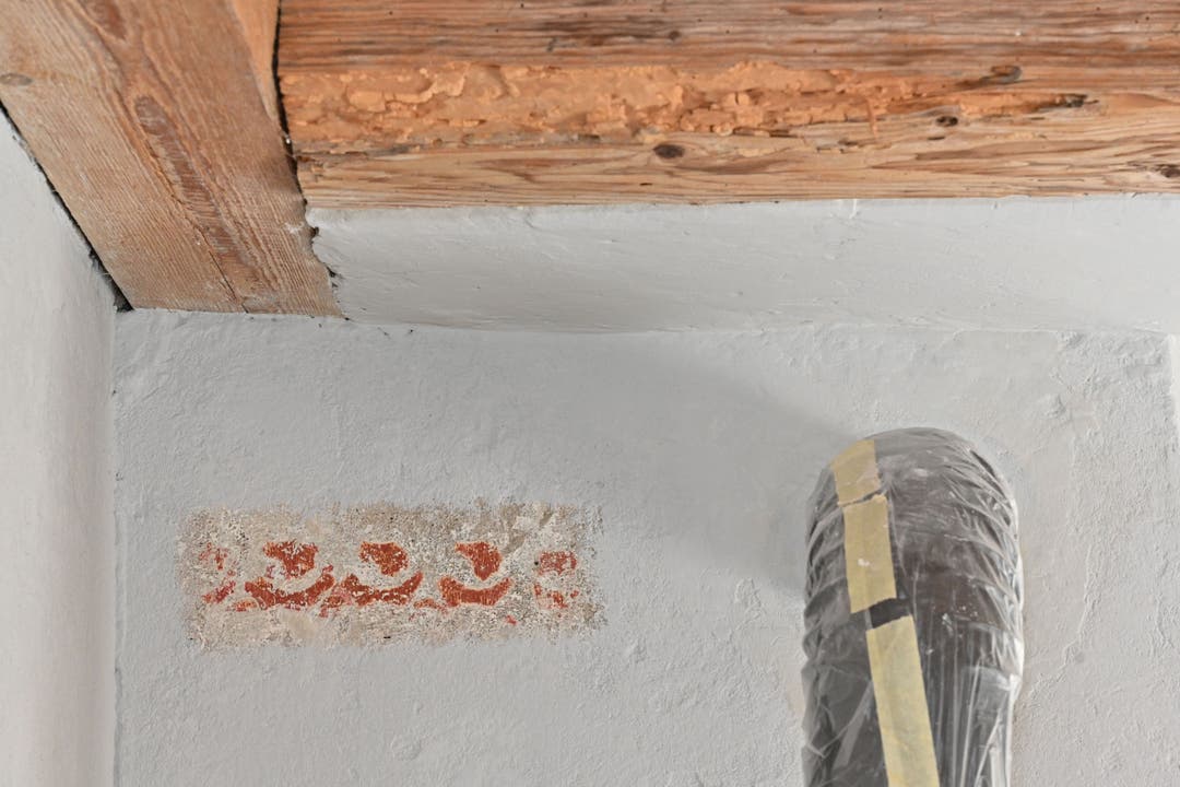 Referenzmuster eines Ornamentes Im oberen Stock des Pförtnerhauses wurde dieser Streifen der ursprünglichen Zierleiste wieder sichtbar gemacht.