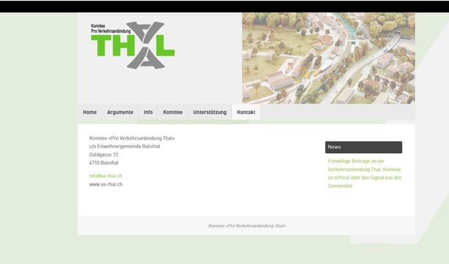 Die Homepage des Komitess "Pro Verkehrsanbindung Thal"