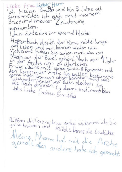 Mit diesem Brief rührte Emilia die Spitexleiterin Manuela Grossenbacher zu tränen.