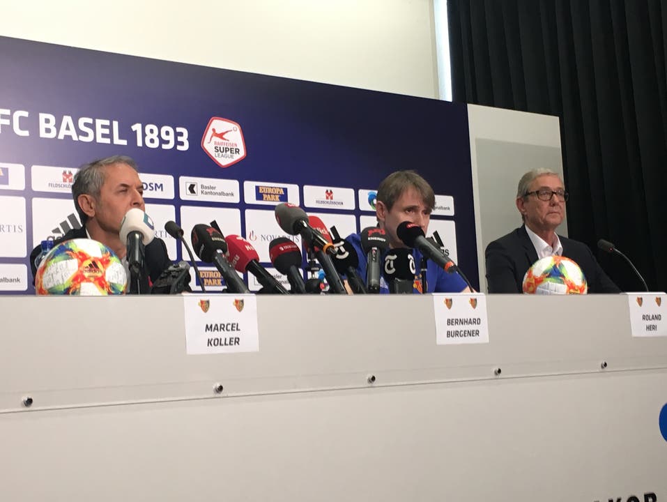 «Ich kann nur in den besten Tönen von Marco Streller reden»: Präsident Burgener, flankiert von Trainer Marcel Koller (links) und CEO Roland Heri.