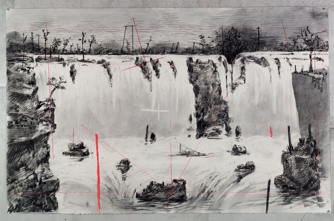 William Kentridge 100 x 160 cm; Charcoal, pastel and red pencil on paper l