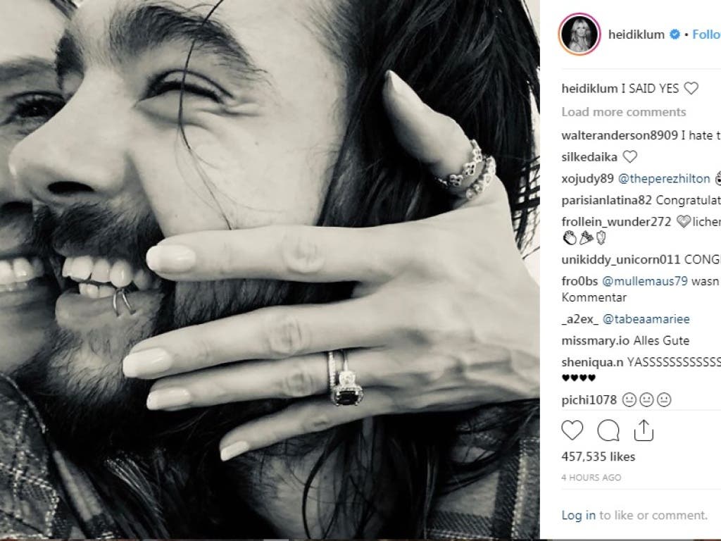Ihre Verlobung mit Kaulitz gab Heidi Klum auf Instagram bekannt.