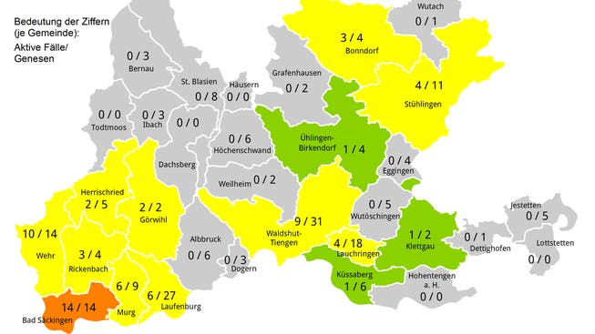 Landkreis Waldshut: Stand der Covid-19-Fälle am 25. April 2020.