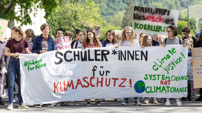 Klimastreik in der Stadt Baden mit einigen Umweltaktivisten, die durch die Stadt zogen. Aufgenommen am 24. Mai 2019.