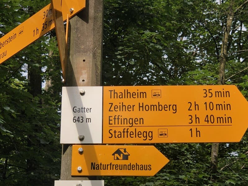 Erster Bergpreis geschafft. „Gatter“, 643 Meter über Meer. Jetzt gehts runter Richtung Thalheim.