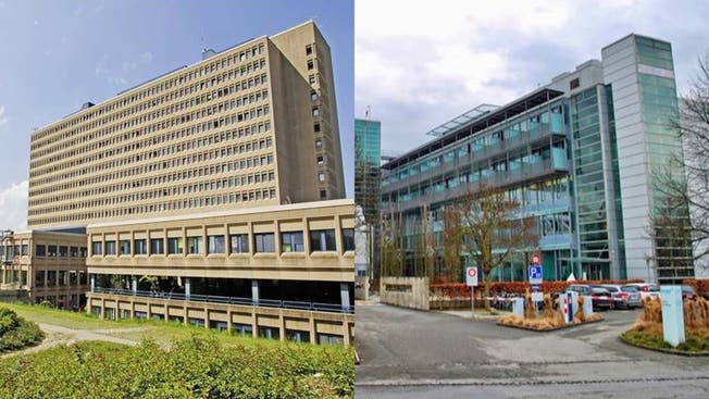 Das Kantonsspital Baden (links) und die Hirslanden Klinik Aarau