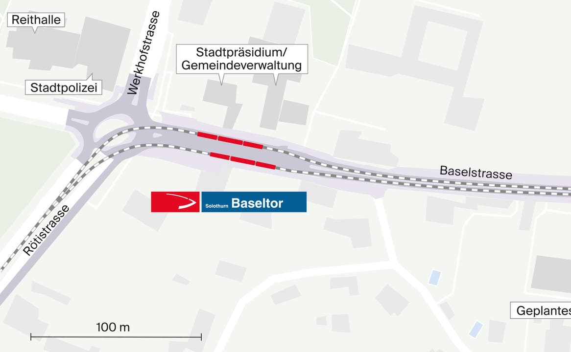 Umbau auf der Baselstrasse: Schon im Baseltorkreisel soll ein Doppelgleis geführt werden.