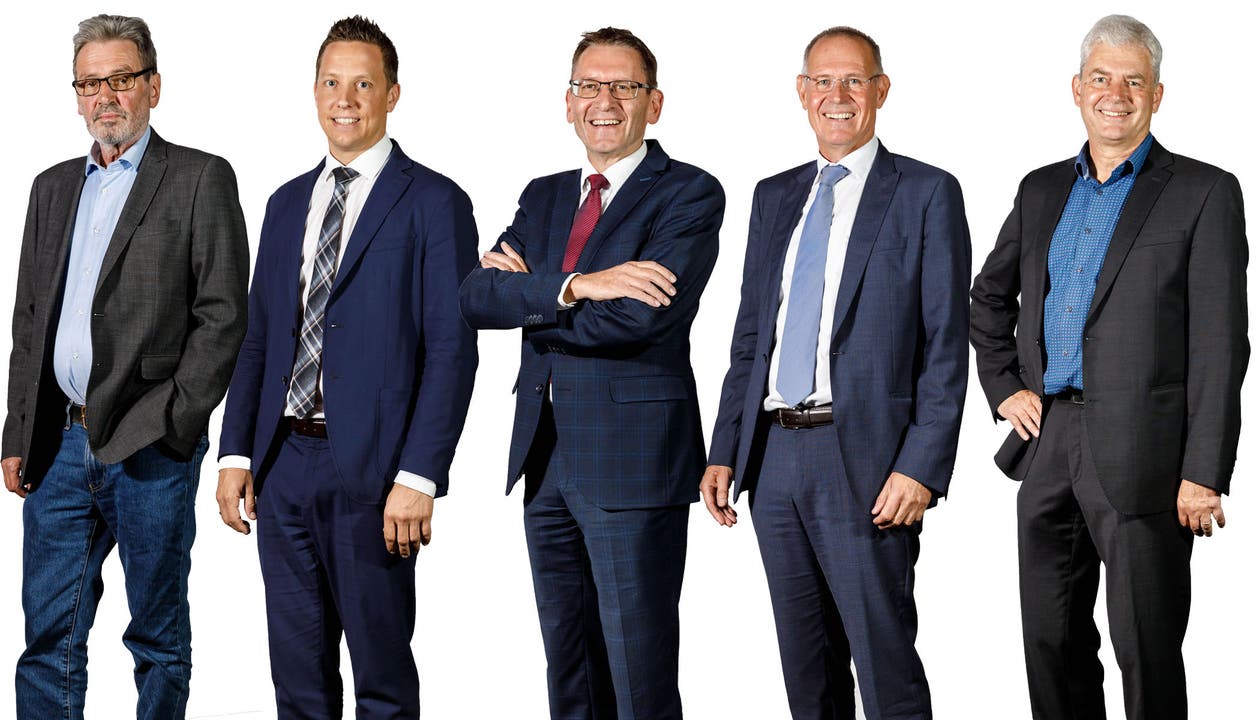Die fünf Solothurner Ständeratskandidaten 2019: Roberto Zanetti (SP, bisher), Christian Imark (SVP), Pirmin Bischof (CVP, bisher), Stefan Nünlist (FDP), Felix Wettstein (Grüne)