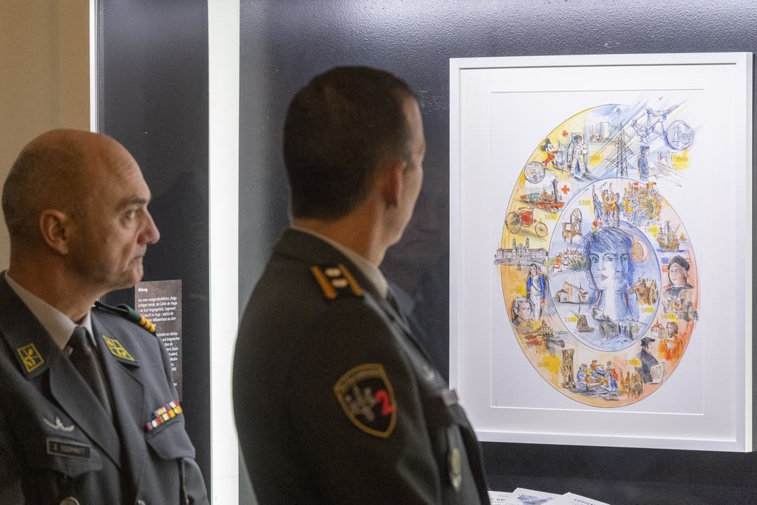 Der Freiämter Künstler hatte einst das Soldatenbüchlein mitgestaltet. Im Vorraum des Grossratssaal sind Kunstwerke von ihm ausgestellt.
