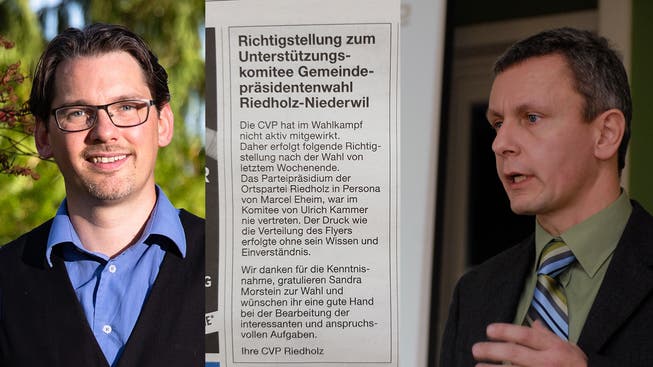 Die CVP Riedholz stellt in einem Azeiger-Inserat klar: Ortsparteipräsident Marcel Eheim (rechts) war nie im Komitee von Ulrich Kammer.