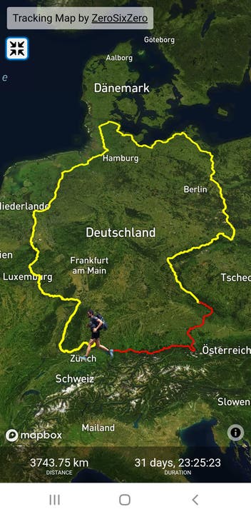 Diese Route bewältigte der in Aedermannsdorf wohnhafte Deutsche innerhalb eines Monats.