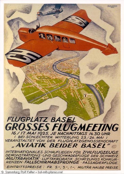 Plakat zu einem «Grossen Flugmeeting» am 16. und 17. Mai 1925, veranstaltet von der Flugplatz-Genossenschaft.