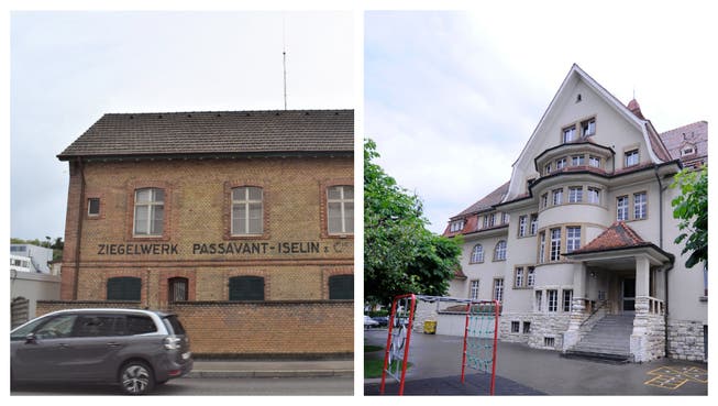 Bauten, die Allschwil präg(t)en: Eines der beiden früheren Ziegelei-Pförtnerhäuschen (links) und das Schulhaus Gartenstrasse.
