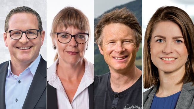 Vier der sieben neu Gewählten: Philippe Ramseier (FDP), Petra Kuster (SVP), Jonas Fricker (Grüne) und Manuela Ernst (GLP).