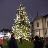 Der Christbaum leuchtet neben den Domtürmen in die Adventsnacht. (Bild: Sandro Büchler (29.11.2020))
