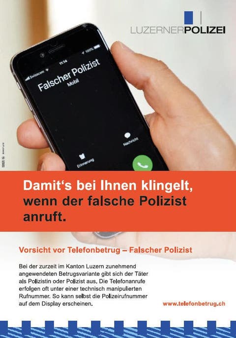 Mit diesem Plakat warnt die Polizei in Luzern vor falschen Polizisten.