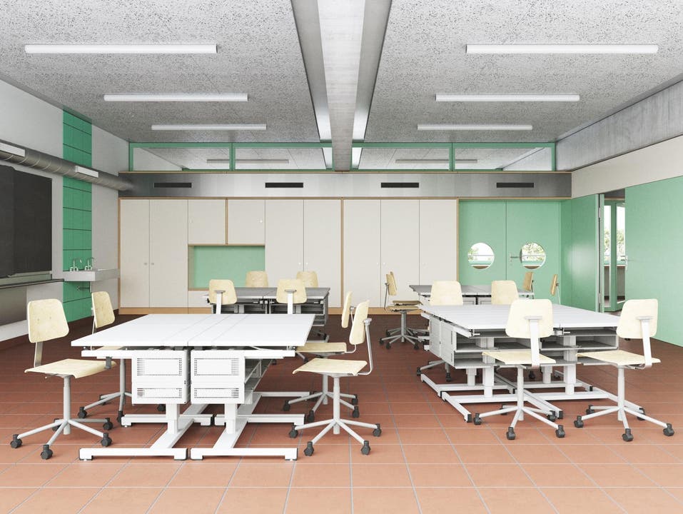 Visualisierung: Ein Klassenzimmer aus dem geplanten Schulhaus.