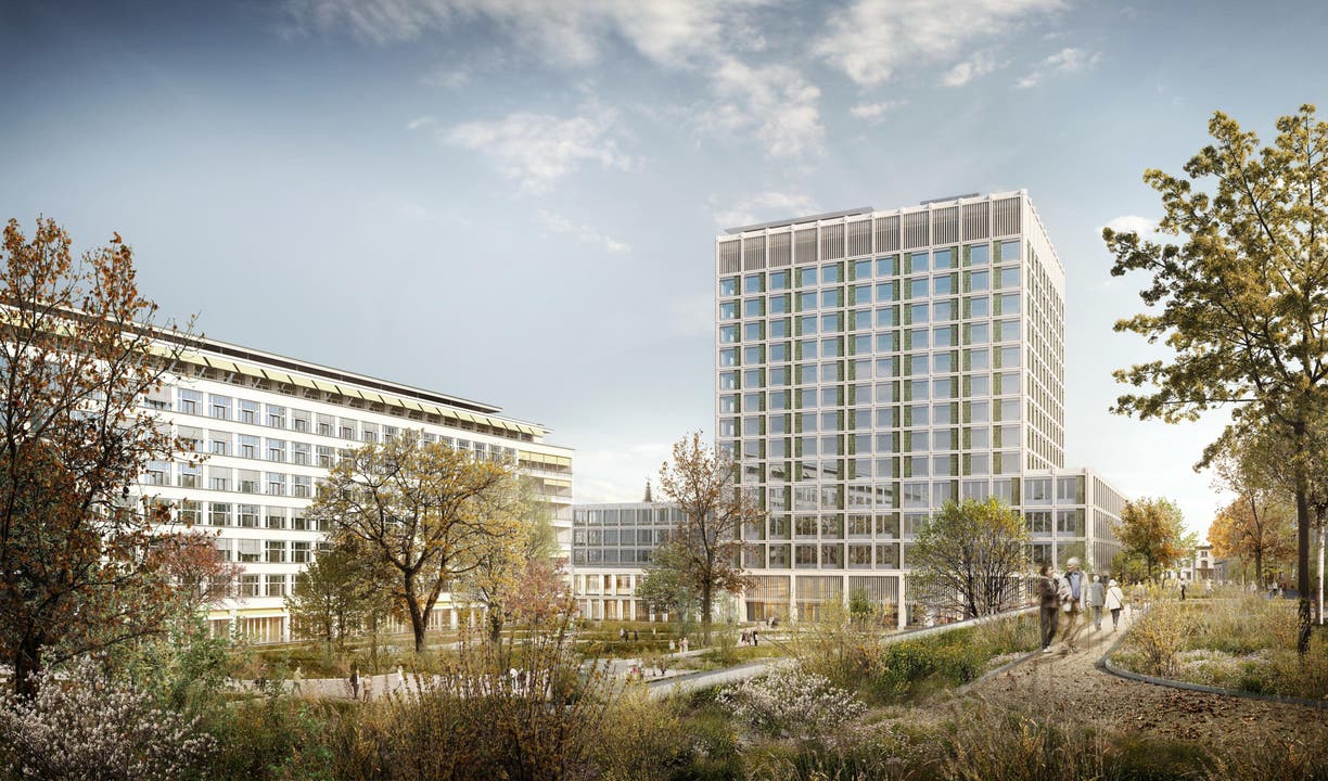 Der Blick vom Spitalgarten Richtung Turm des Klinikums 2. Dessen Baueingabe erfolgt schon bald.