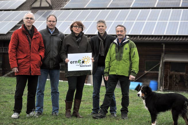 Die Vorstandsmitglieder des Vereins für erneuerbare Energien Amriswil (ernE): Felix Engeler, Markus Höltschi, Sandra Reinhart, Joe Brässer und Benno Schildknecht (v.l.n.r)