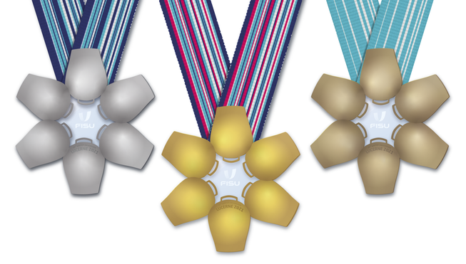 Silber, Gold, Bronze – Die Medaillen für die Besten der Winteruniversiade 2021. 