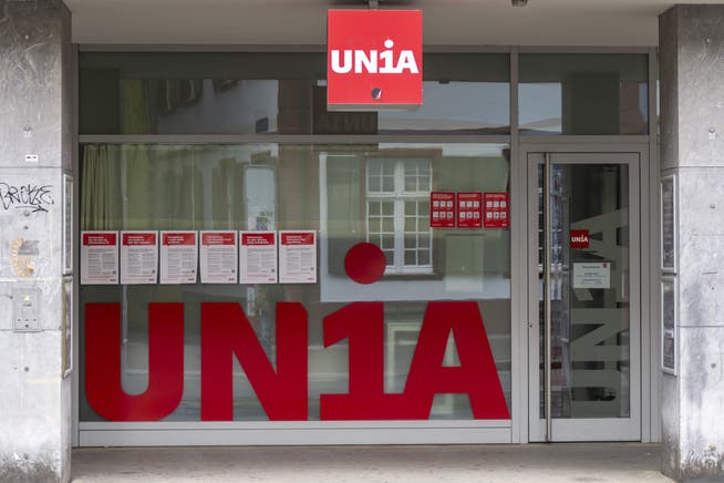 Der Eingang zum Gewerkschaftshaus der Unia in Basel 
