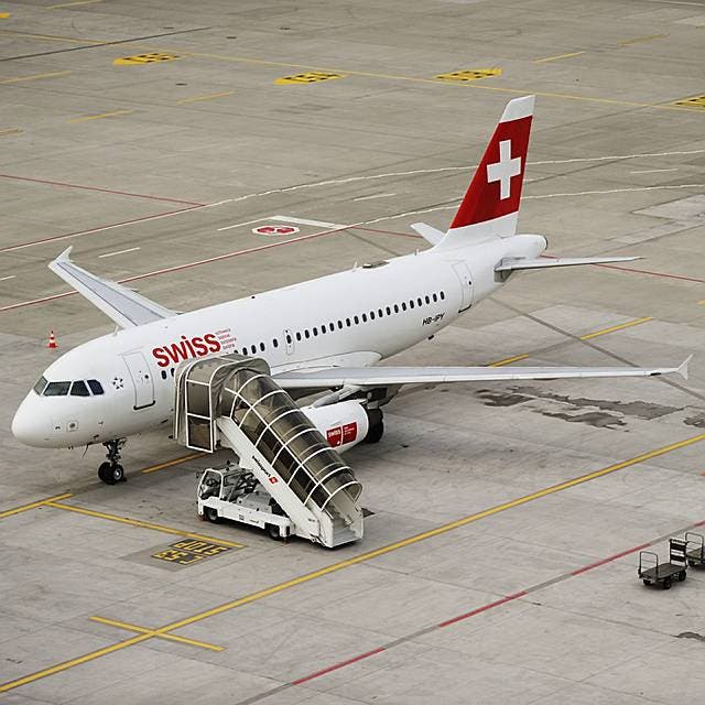 Flugzeug der Swiss steht still