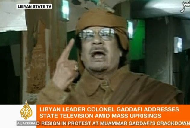 Gaddafi spricht am libyschen TV: «Libyen ist mein Land» In einer 72 Minuten dauernden, emotionalen und wirren Rede wandte sich Gaddafi am Dienstag Abend an die Libyer.