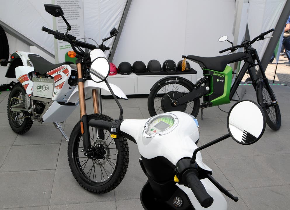  Futuristische Elekto-Motorräder von M-Way. (Fotos: Hanspeter Schläfli)