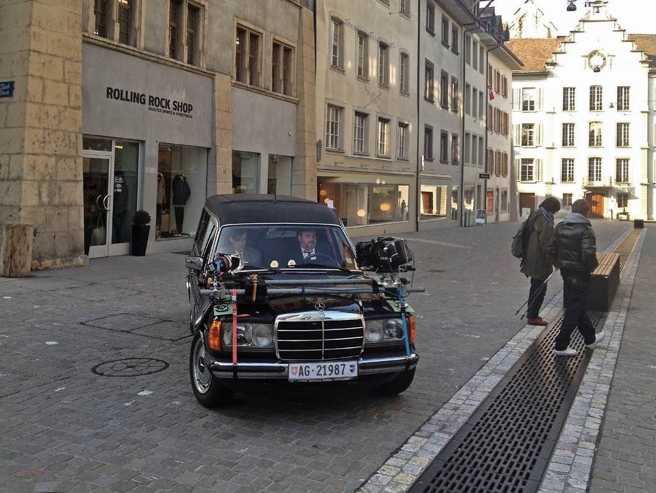 Mike Müller bei den Dreharbeiten in Aarau für die neue Krimi-Serie des Schweizer Fernsehen