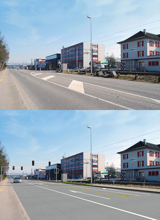 Oben der heutige SBB-Übergang an der Aarauerstrasse in Brugg, unten der zukünftige Übergang