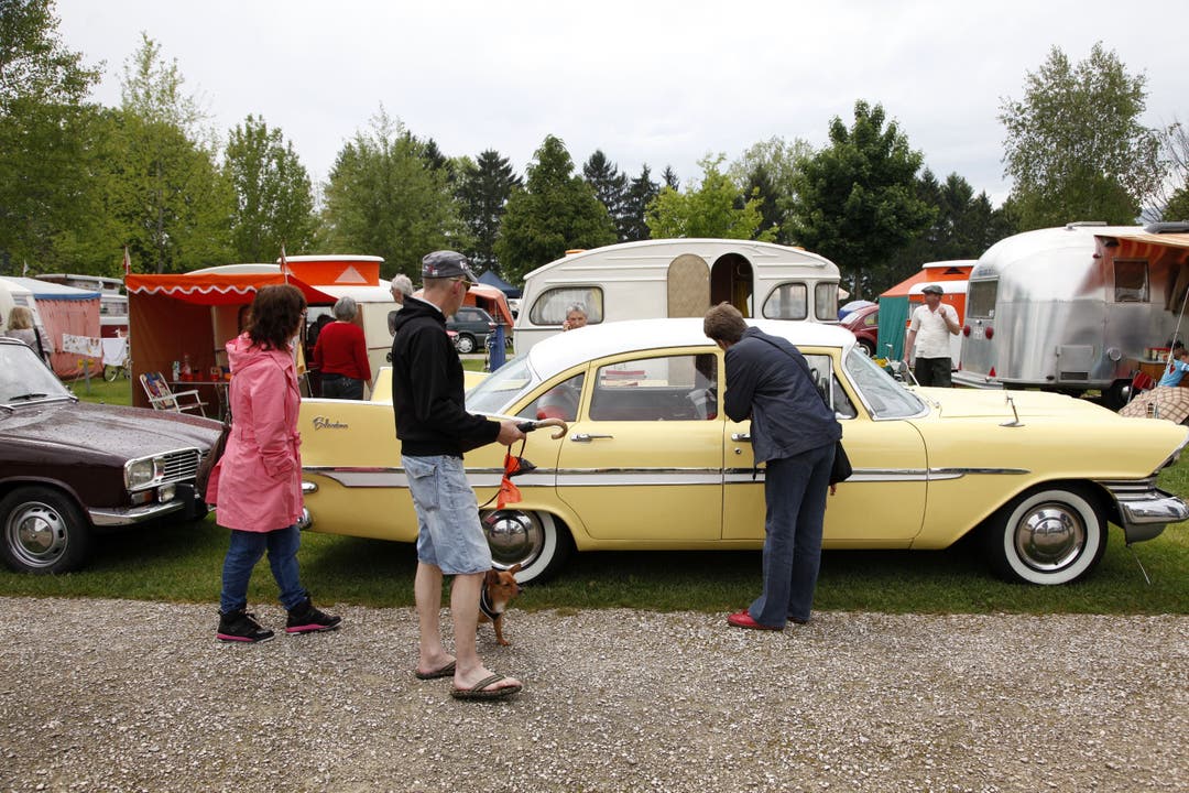 Ausstellung mit Wohnwagen-Odtimern und ihren altehrwürdigen Zugfahrzeugen auf dem Campingplatz Solothurn