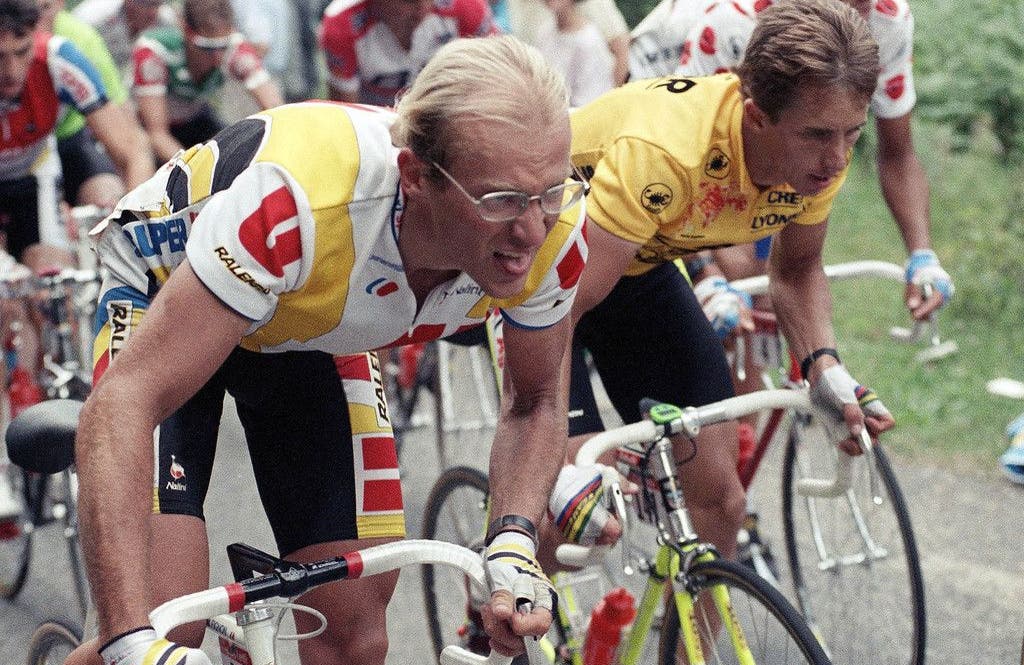 Acht Sekunden trennten 1989 den Zweitplatzierten Laurent Fignon (links) vom Sieger Greg LeMond.