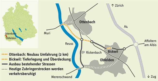 Ottenbach wird umfahren, der Dorfkern in Obfelden vom Verkehr entlastet.