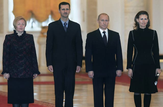 Bashar Assad mit seiner Frau Asma und Vladimir und Ludmilla Putin