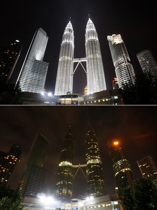Die «Petronas Twin Towers» in Malaysia – vor und während der Earth Hour 2012.