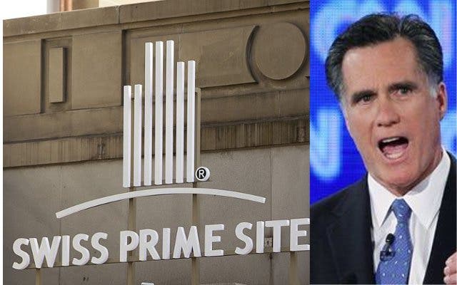 Logo von Swiss Prime Site am Hauptsitz in Olten, Präsidentschaftskandidat Romney