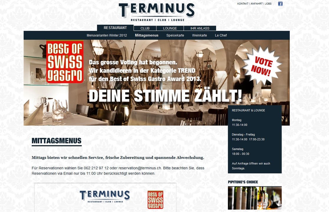 Das «Terminus» macht auf seiner Internetseite kräftig Werbung fürs Voting.