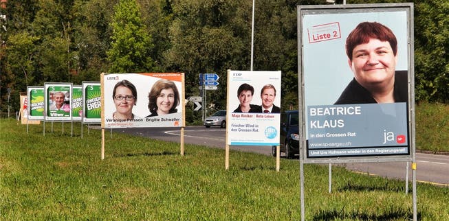 Buhlen um die Wählergunst: Plakatwald im Aarauer Schachen. Christoph Voellmy