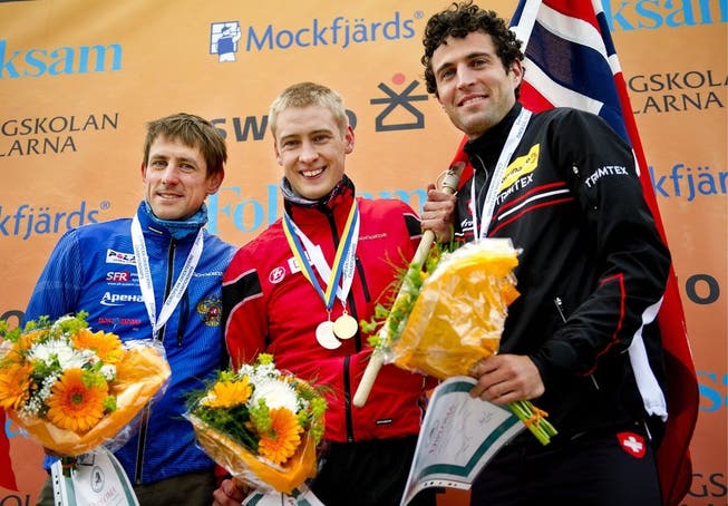 Das Siegertrio: Olav Lundanes aus Nowergen (Gold), Matthias Merz (Silber, rechts) und der Russe Valentin Novikov (Bronze).