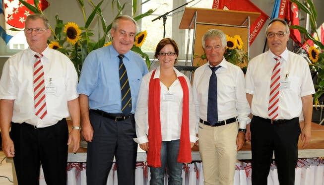 Erwin Studer (OK-Präsident, Olten), Stadtpräsident Boris Banga, Corinne Farine Seematter (OK), Regierungsrat Walter Straumann und René Sauter (OK).