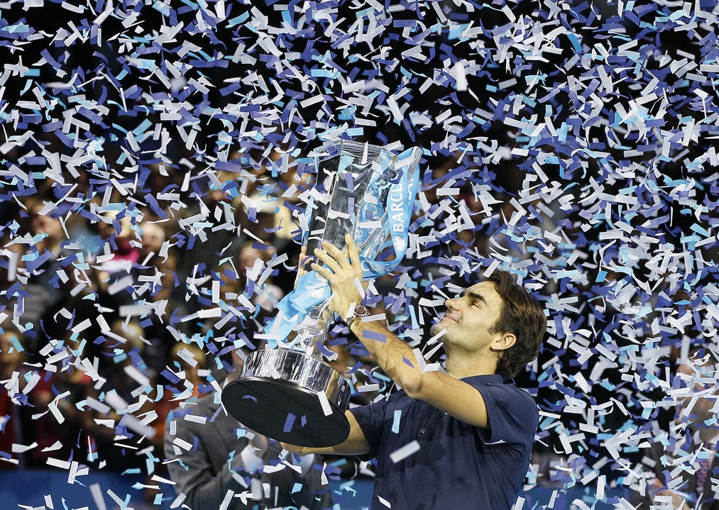Federer feiert 2011 an den ATP World Tour Finals in London den 70. Titel im 100. Final Jo-Wilfried Tsonga, 6:3, 6:7, 6:3