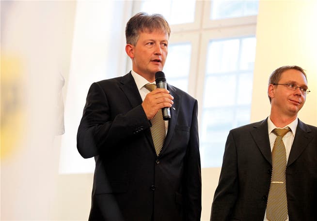 Ernest Cavin (l.) und Markus Dietschi im gemeinsamen Wahlkampf.fg